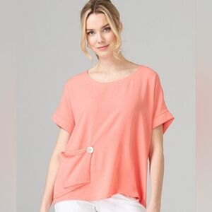 Joseph Ribkoff Oversized Short Sleeve Blouse Top Coral Pink Lagenlook Casual 8